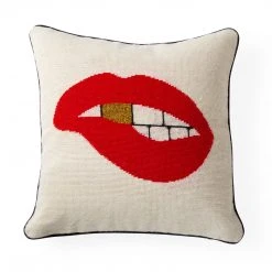 Jonathan Adler UK Head To Toe Lips Bitten Needlepoint Throw Cushion