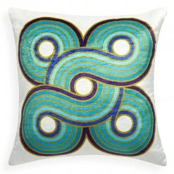Jonathan Adler UK Turquoise/Navy Milano Woven Circles Cushion